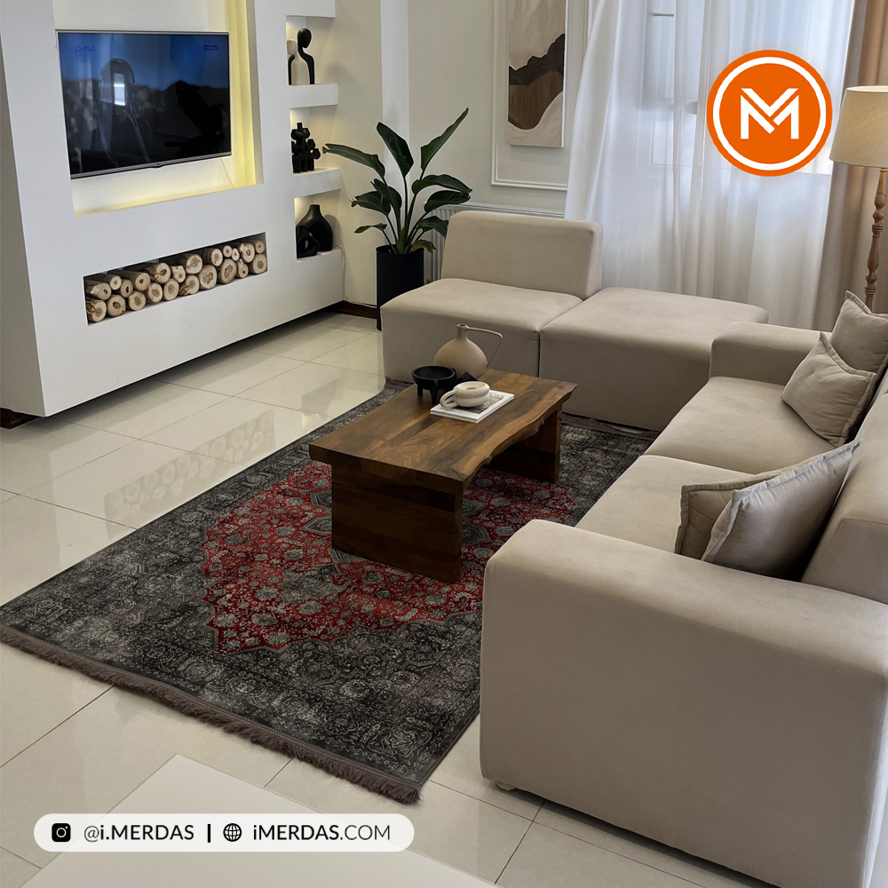 فرش ترک کد 73064 زمینه لاکی ذغالی